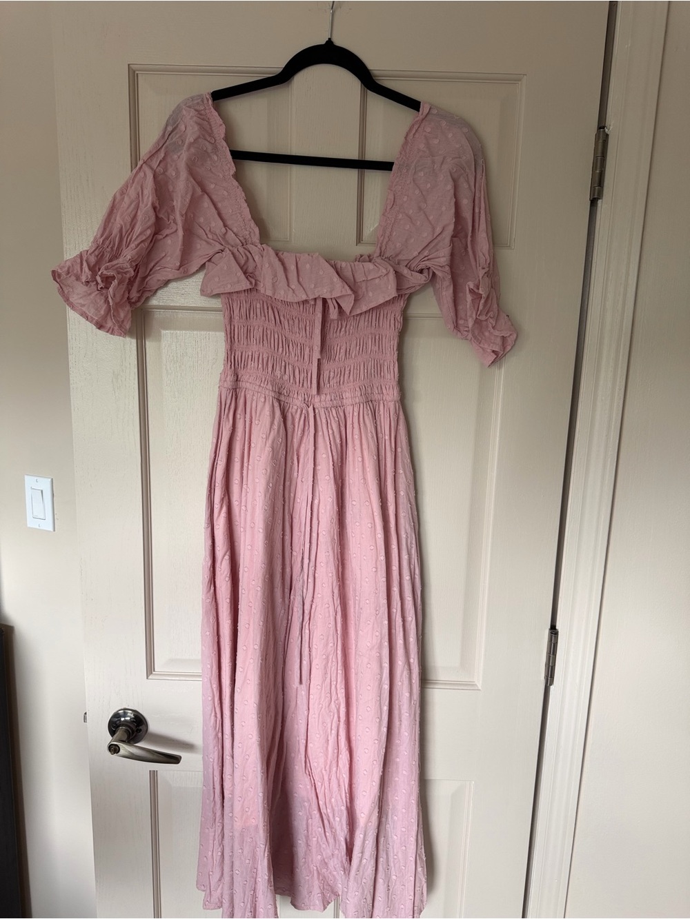 Amazon Pink Off-Shoulder Maxi Dress with Ruffle Neckline